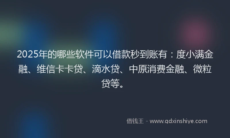 2025年的哪些软件可以借款秒到账有：度小满金融、维信卡卡贷、滴水贷、中原消费金融、微粒贷等。