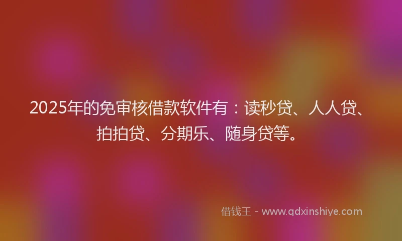 2025年的免审核借款软件有：读秒贷、人人贷、拍拍贷、分期乐、随身贷等。
