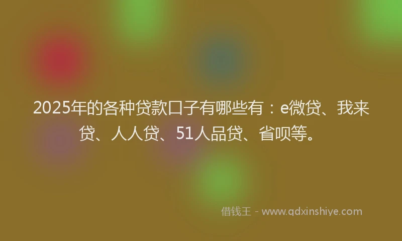 2025年的各种贷款口子有哪些有：e微贷、我来贷、人人贷、51人品贷、省呗等。