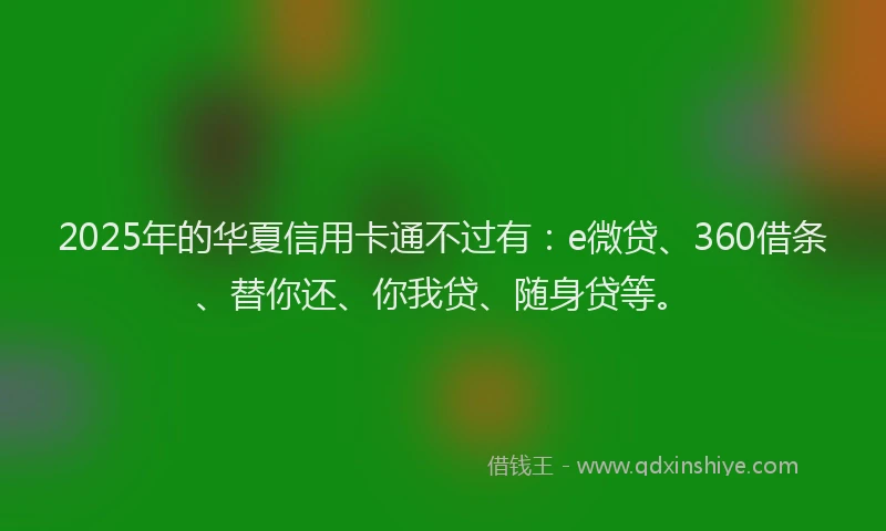 2025年的华夏信用卡通不过有：e微贷、360借条、替你还、你我贷、随身贷等。