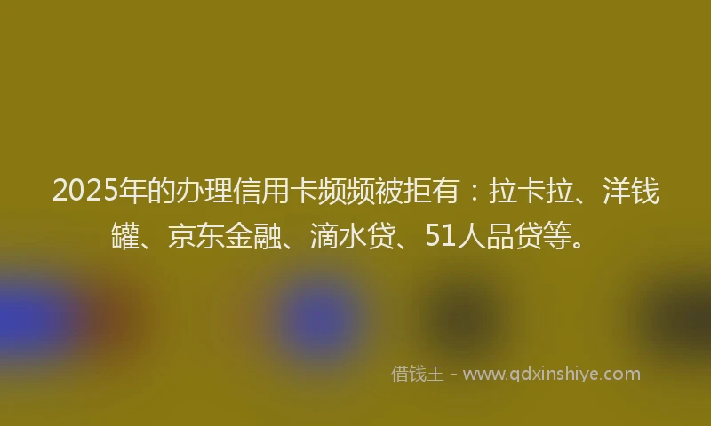 2025年的办理信用卡频频被拒有：拉卡拉、洋钱罐、京东金融、滴水贷、51人品贷等。