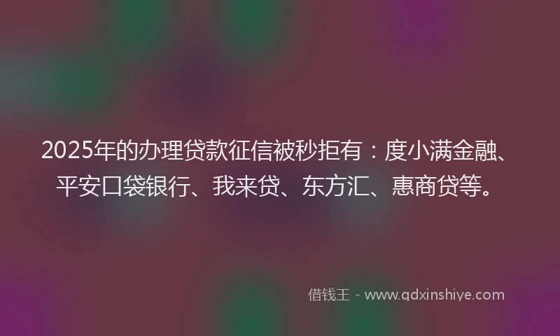 2025年的办理贷款征信被秒拒有：度小满金融、平安口袋银行、我来贷、东方汇、惠商贷等。