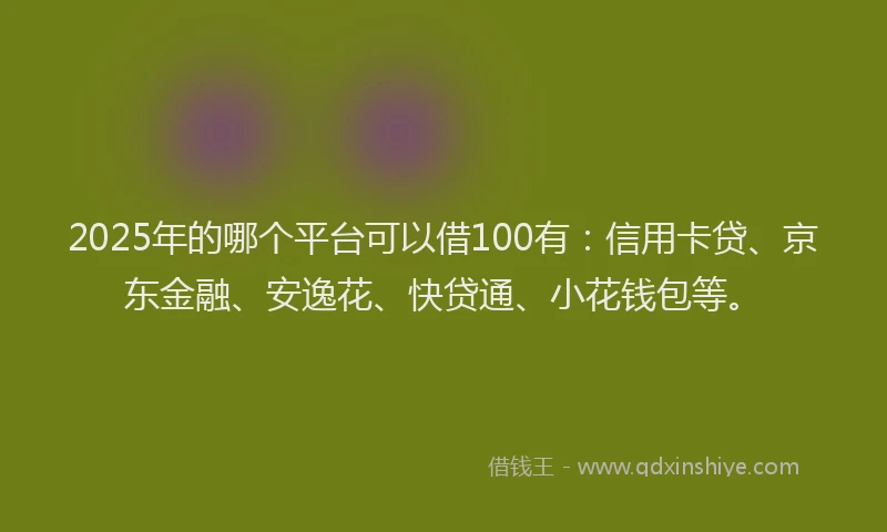 2025年的哪个平台可以借100有：信用卡贷、京东金融、安逸花、快贷通、小花钱包等。