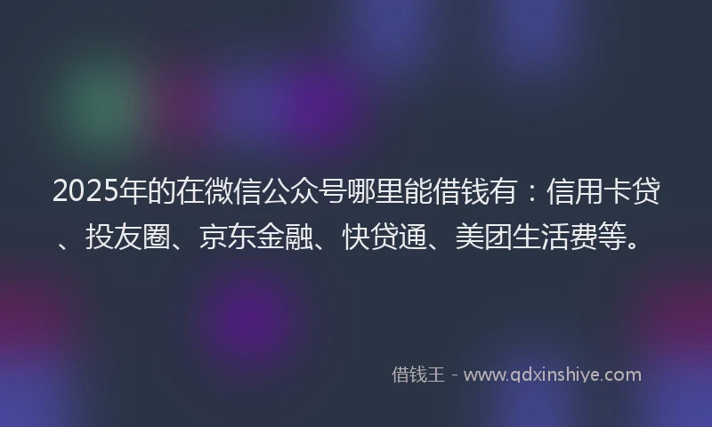2025年的在微信公众号哪里能借钱有：信用卡贷、投友圈、京东金融、快贷通、美团生活费等。