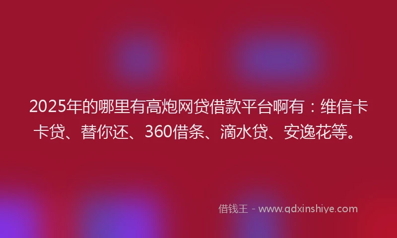 2025年的哪里有高炮网贷借款平台啊有：维信卡卡贷、替你还、360借条、滴水贷、安逸花等。