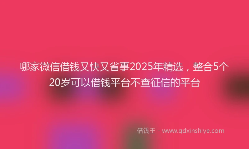 哪家微信借钱又快又省事2025年精选，整合5个20岁可以借钱平台不查征信的平台