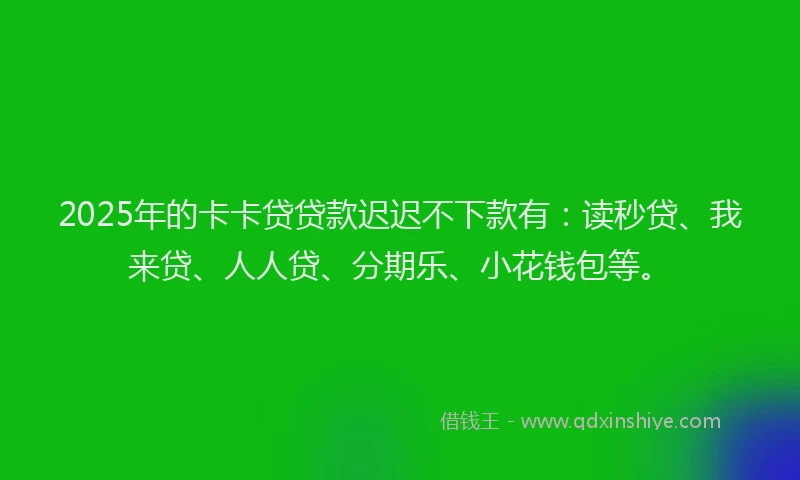 2025年的卡卡贷贷款迟迟不下款有：读秒贷、我来贷、人人贷、分期乐、小花钱包等。