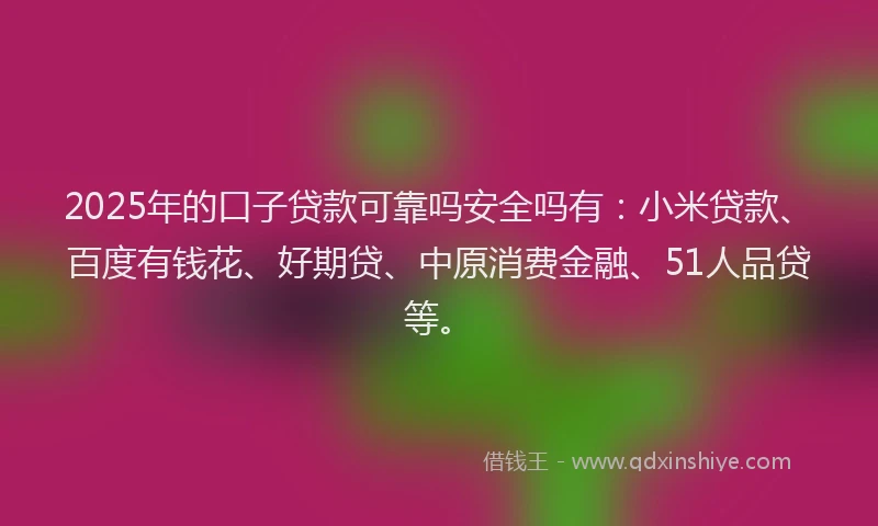 2025年的口子贷款可靠吗安全吗有：小米贷款、百度有钱花、好期贷、中原消费金融、51人品贷等。