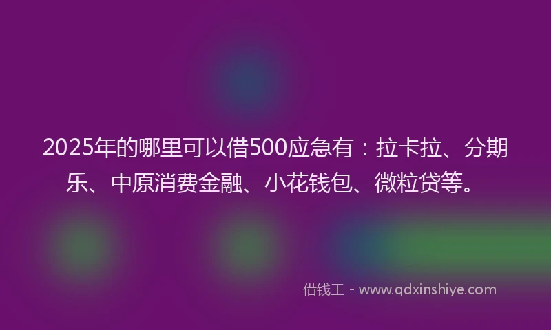 2025年的哪里可以借500应急有：拉卡拉、分期乐、中原消费金融、小花钱包、微粒贷等。