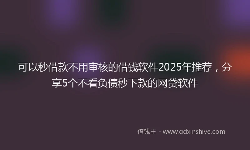 可以秒借款不用审核的借钱软件2025年推荐，分享5个不看负债秒下款的网贷软件