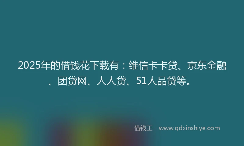 2025年的借钱花下载有：维信卡卡贷、京东金融、团贷网、人人贷、51人品贷等。