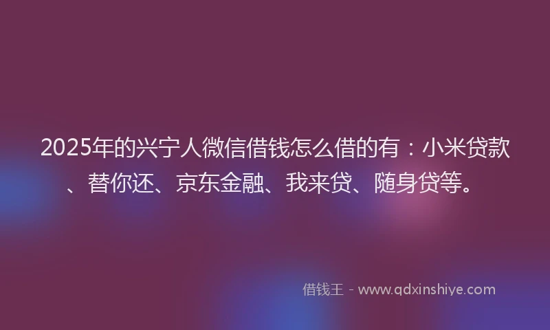 2025年的兴宁人微信借钱怎么借的有：小米贷款、替你还、京东金融、我来贷、随身贷等。