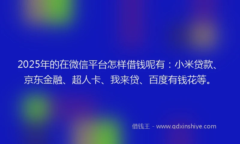 2025年的在微信平台怎样借钱呢有：小米贷款、京东金融、超人卡、我来贷、百度有钱花等。
