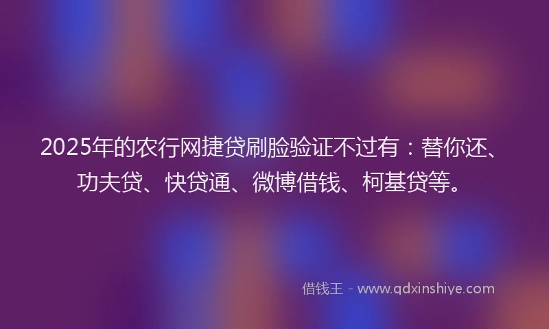 2025年的农行网捷贷刷脸验证不过有：替你还、功夫贷、快贷通、微博借钱、柯基贷等。