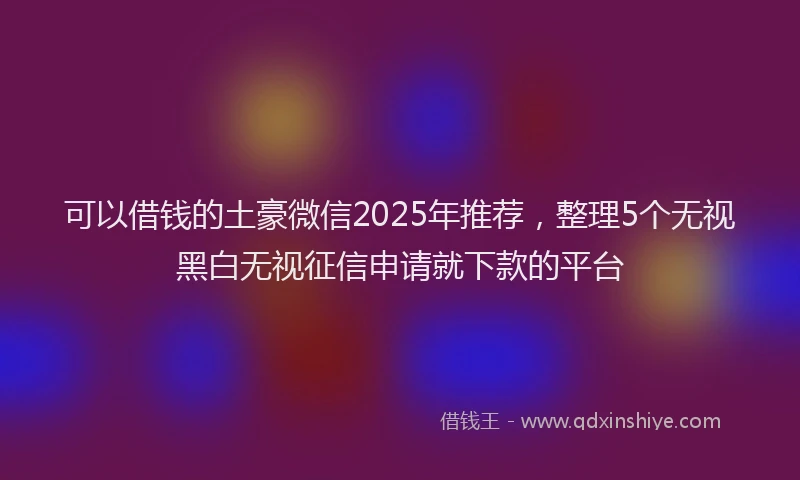 可以借钱的土豪微信2025年推荐，整理5个无视黑白无视征信申请就下款的平台