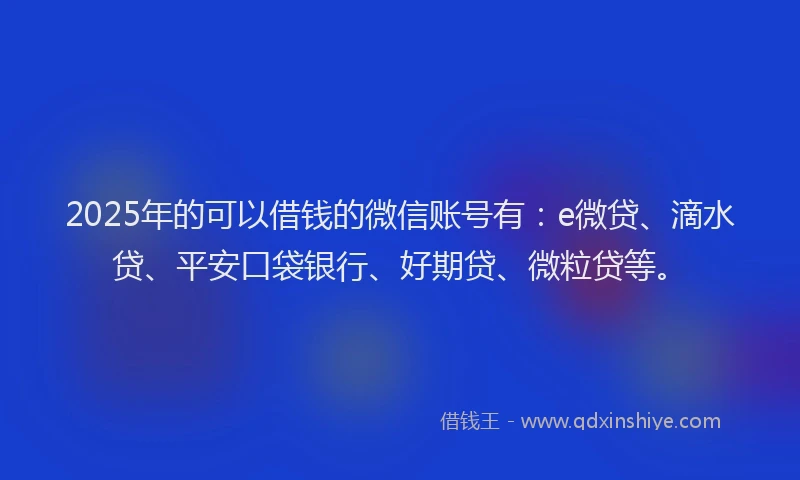 2025年的可以借钱的微信账号有：e微贷、滴水贷、平安口袋银行、好期贷、微粒贷等。