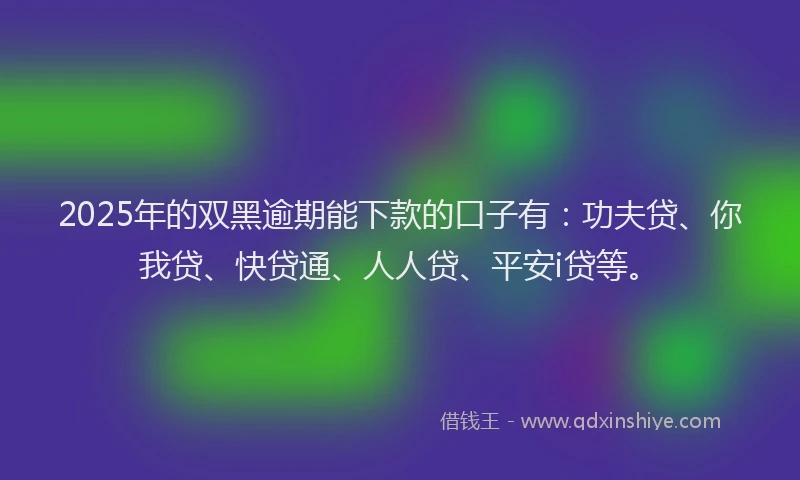 2025年的双黑逾期能下款的口子有：功夫贷、你我贷、快贷通、人人贷、平安i贷等。