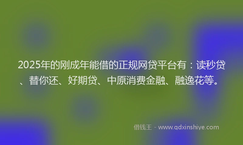 2025年的刚成年能借的正规网贷平台有：读秒贷、替你还、好期贷、中原消费金融、融逸花等。