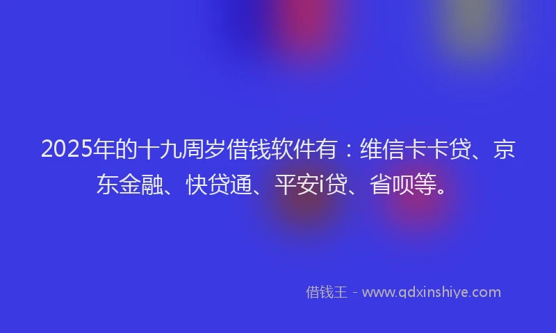 2025年的十九周岁借钱软件有：维信卡卡贷、京东金融、快贷通、平安i贷、省呗等。