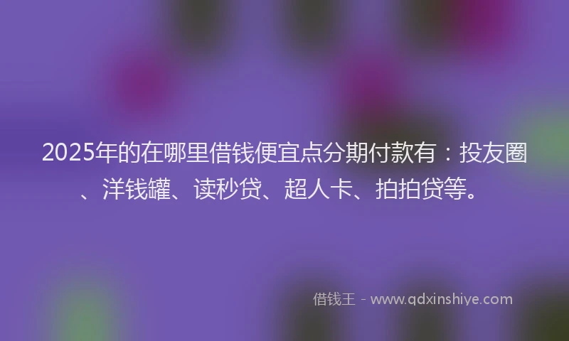 2025年的在哪里借钱便宜点分期付款有：投友圈、洋钱罐、读秒贷、超人卡、拍拍贷等。