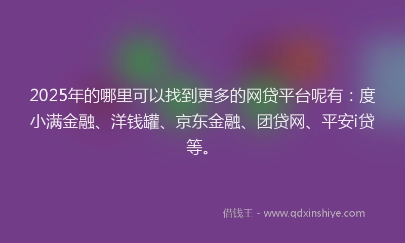 2025年的哪里可以找到更多的网贷平台呢有：度小满金融、洋钱罐、京东金融、团贷网、平安i贷等。