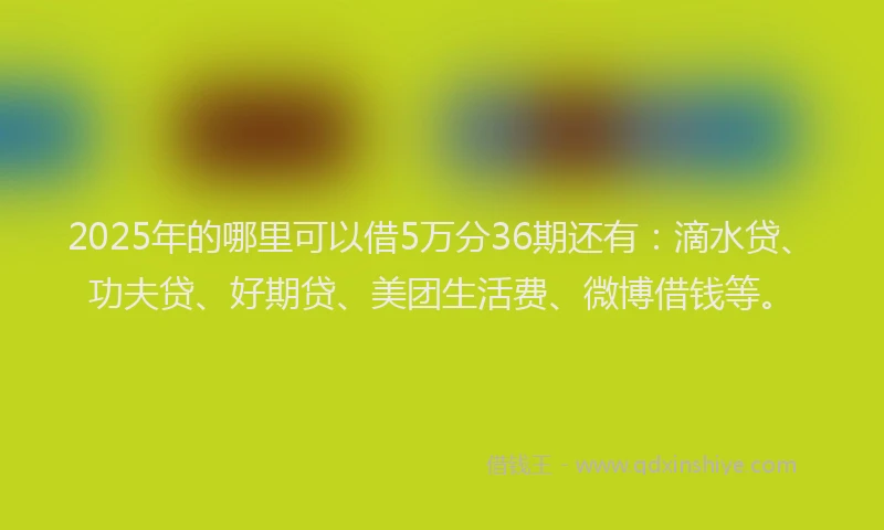 2025年的哪里可以借5万分36期还有：滴水贷、功夫贷、好期贷、美团生活费、微博借钱等。