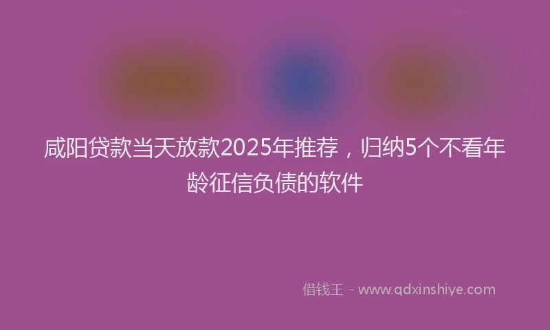 咸阳贷款当天放款2025年推荐，归纳5个不看年龄征信负债的软件