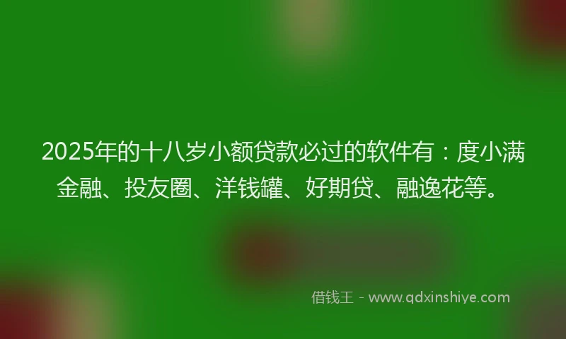 2025年的十八岁小额贷款必过的软件有：度小满金融、投友圈、洋钱罐、好期贷、融逸花等。