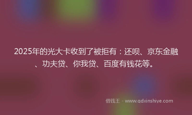 2025年的光大卡收到了被拒有：还呗、京东金融、功夫贷、你我贷、百度有钱花等。