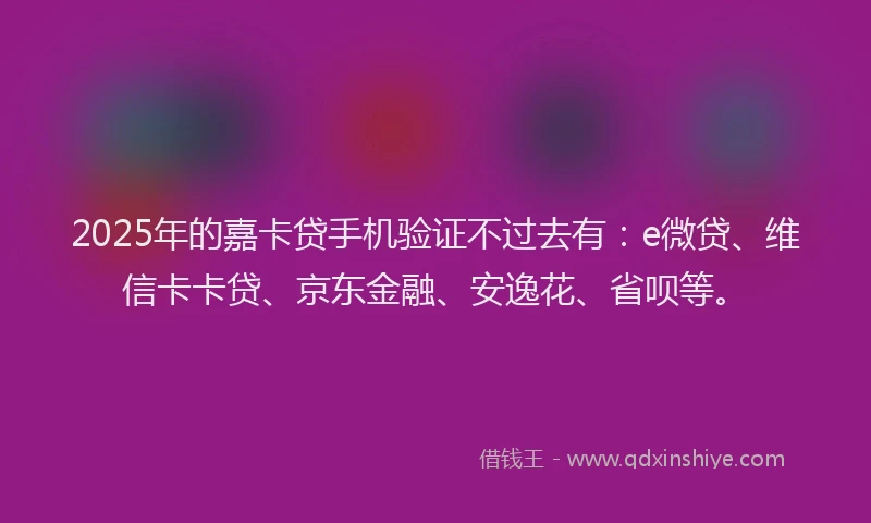 2025年的嘉卡贷手机验证不过去有：e微贷、维信卡卡贷、京东金融、安逸花、省呗等。
