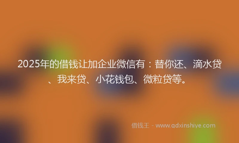 2025年的借钱让加企业微信有：替你还、滴水贷、我来贷、小花钱包、微粒贷等。