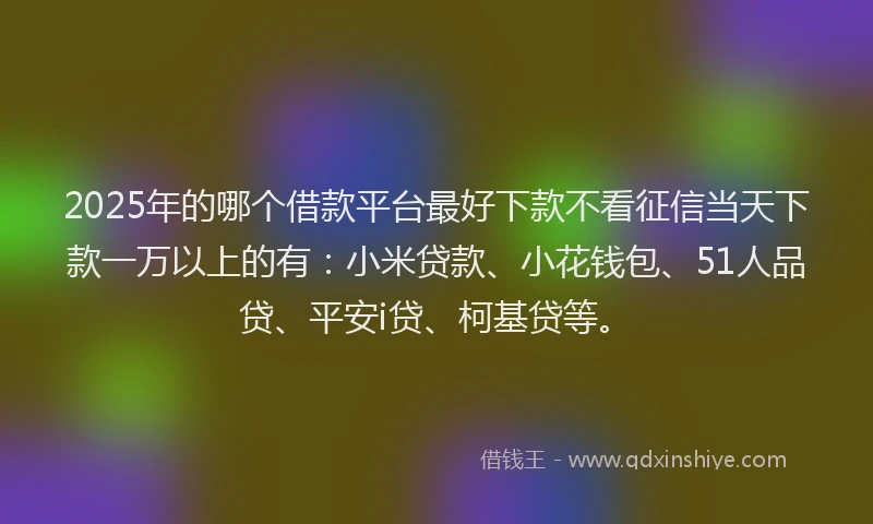 2025年的哪个借款平台最好下款不看征信当天下款一万以上的有：小米贷款、小花钱包、51人品贷、平安i贷、柯基贷等。