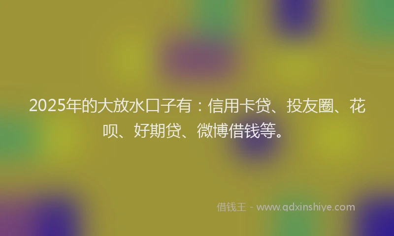 2025年的大放水口子有：信用卡贷、投友圈、花呗、好期贷、微博借钱等。