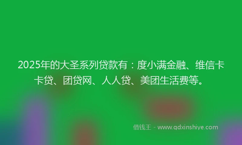 2025年的大圣系列贷款有：度小满金融、维信卡卡贷、团贷网、人人贷、美团生活费等。