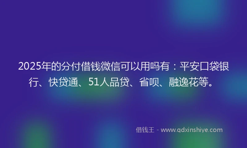 2025年的分付借钱微信可以用吗有：平安口袋银行、快贷通、51人品贷、省呗、融逸花等。