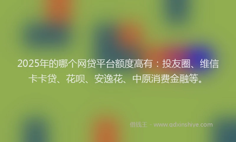 2025年的哪个网贷平台额度高有：投友圈、维信卡卡贷、花呗、安逸花、中原消费金融等。