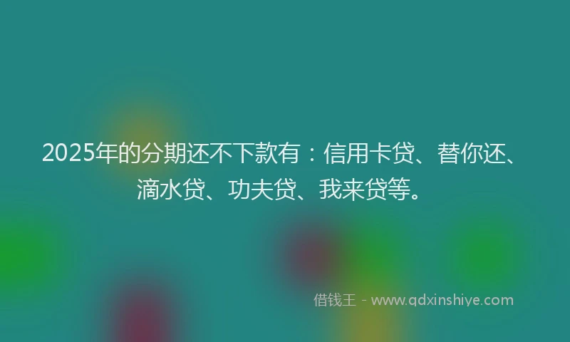 2025年的分期还不下款有：信用卡贷、替你还、滴水贷、功夫贷、我来贷等。