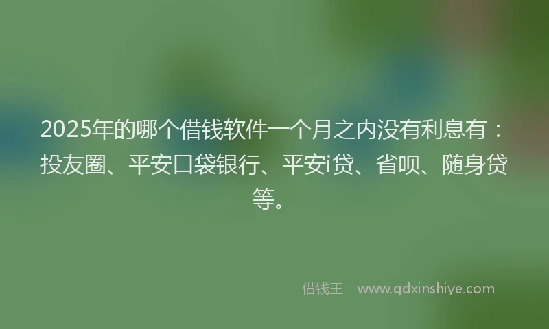2025年的哪个借钱软件一个月之内没有利息有：投友圈、平安口袋银行、平安i贷、省呗、随身贷等。