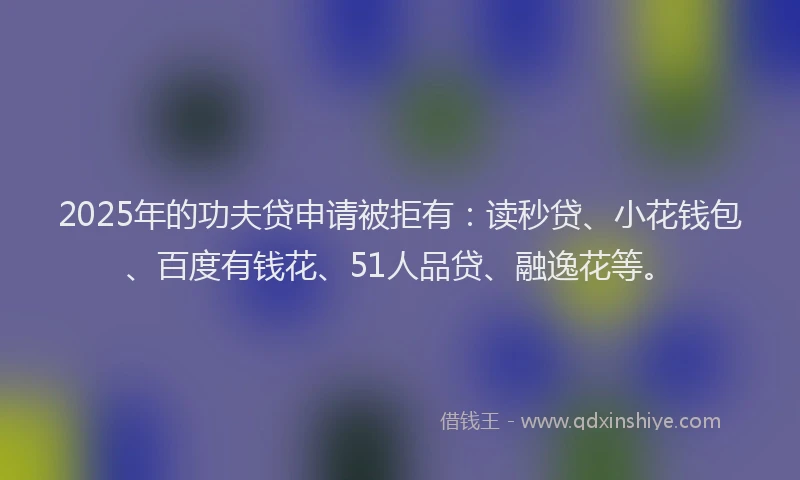 2025年的功夫贷申请被拒有：读秒贷、小花钱包、百度有钱花、51人品贷、融逸花等。