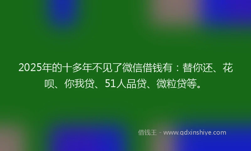 2025年的十多年不见了微信借钱有：替你还、花呗、你我贷、51人品贷、微粒贷等。