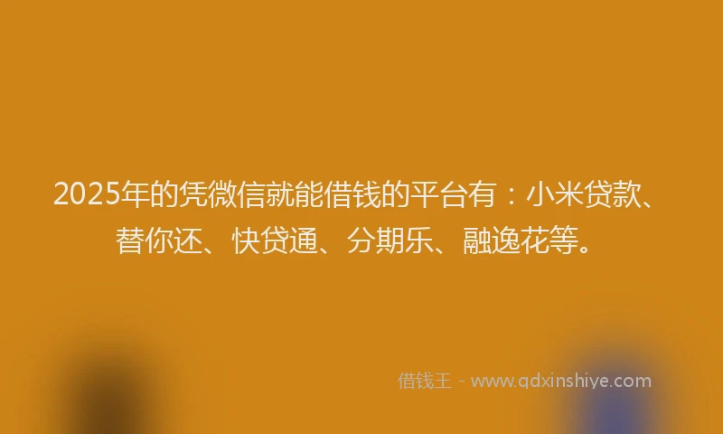 2025年的凭微信就能借钱的平台有：小米贷款、替你还、快贷通、分期乐、融逸花等。