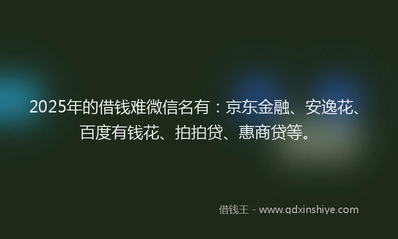 2025年的借钱难微信名有：京东金融、安逸花、百度有钱花、拍拍贷、惠商贷等。