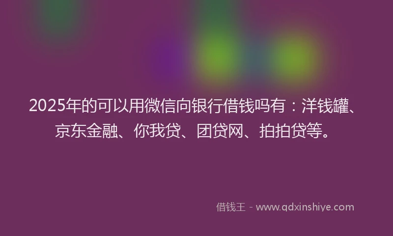 2025年的可以用微信向银行借钱吗有：洋钱罐、京东金融、你我贷、团贷网、拍拍贷等。