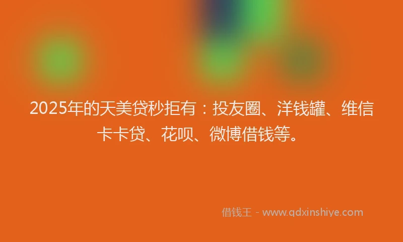 2025年的天美贷秒拒有：投友圈、洋钱罐、维信卡卡贷、花呗、微博借钱等。