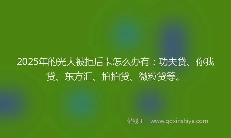 2025年的光大被拒后卡怎么办有：功夫贷、你我贷、东方汇、拍拍贷、微粒贷等。