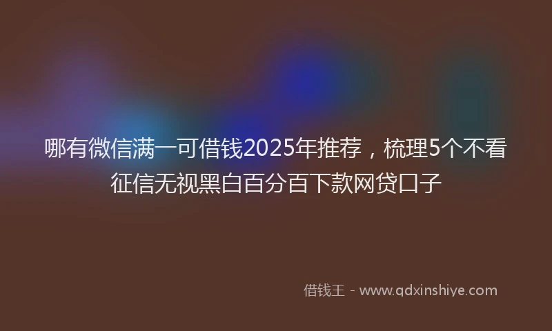 哪有微信满一可借钱2025年推荐，梳理5个不看征信无视黑白百分百下款网贷口子
