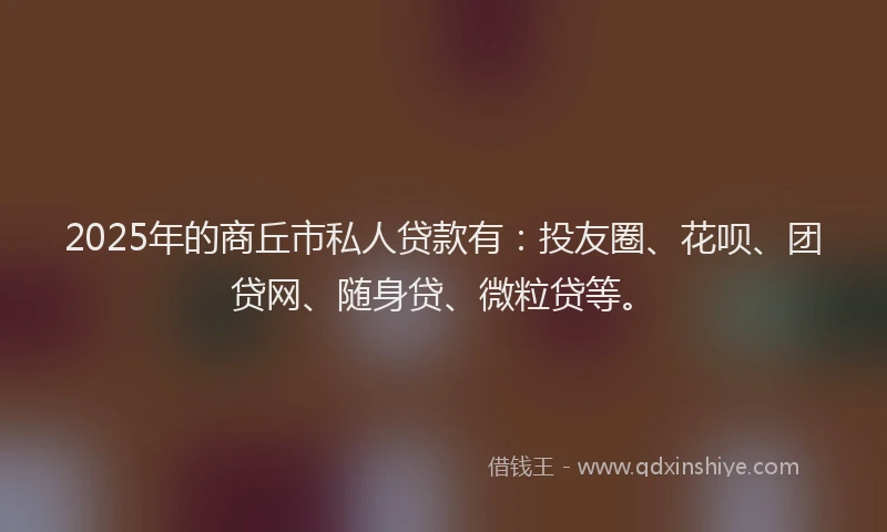 2025年的商丘市私人贷款有：投友圈、花呗、团贷网、随身贷、微粒贷等。