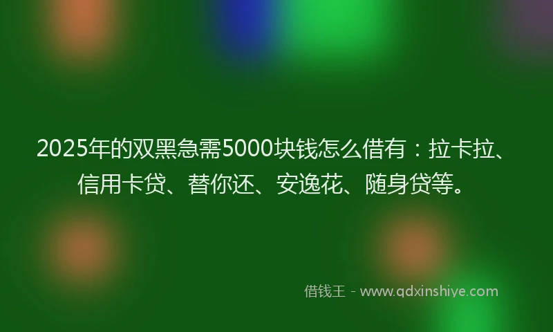 2025年的双黑急需5000块钱怎么借有：拉卡拉、信用卡贷、替你还、安逸花、随身贷等。