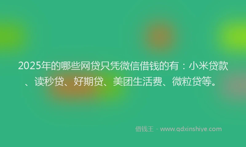 2025年的哪些网贷只凭微信借钱的有：小米贷款、读秒贷、好期贷、美团生活费、微粒贷等。