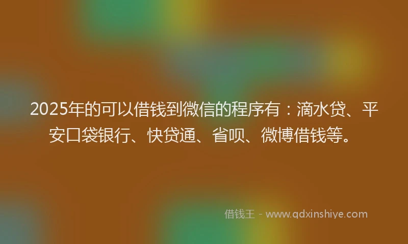 2025年的可以借钱到微信的程序有：滴水贷、平安口袋银行、快贷通、省呗、微博借钱等。